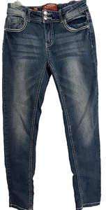 AZ Jean Co Girls Jeans Sz 14 Embroidered Stitching Rhinestones Adj Waist  - Picture 1 of 6