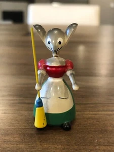 Vintage Goula Spain Hand Painted Wooden Mouse Maid Figurine - Picture 1 of 8