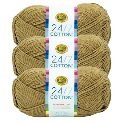(3 Pack) Lion Brand Yarn 761-173AA 24/7 Cotton® Yarn, Hay Bale
