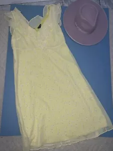 Ann Taylor Spring Summer Ruffle Yellow Daisy Dress 10 Sleeveless Comfy Flow Mid - Picture 1 of 9