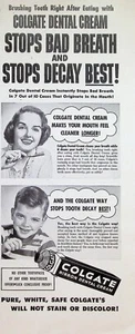 VINTAGE 1950s Print Ad ~ Colgate Ribbon Dental Cream ~ Stops Bad Breath... - Picture 1 of 1