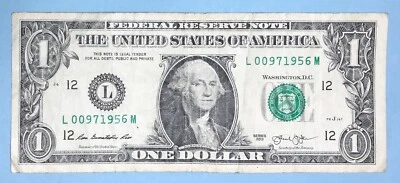 September 7, 1956 Birthday Note $1 One Dollar BillL 00971956 M (__ 9 - 7 - 1956) - Image 1 of 2