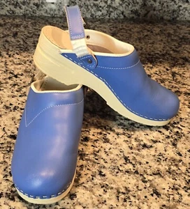 TOFFELN Clogs Sz 39/40 Blue Leather Working/Nurse Slingback/Buckle Shoes Woman's - Picture 1 of 14