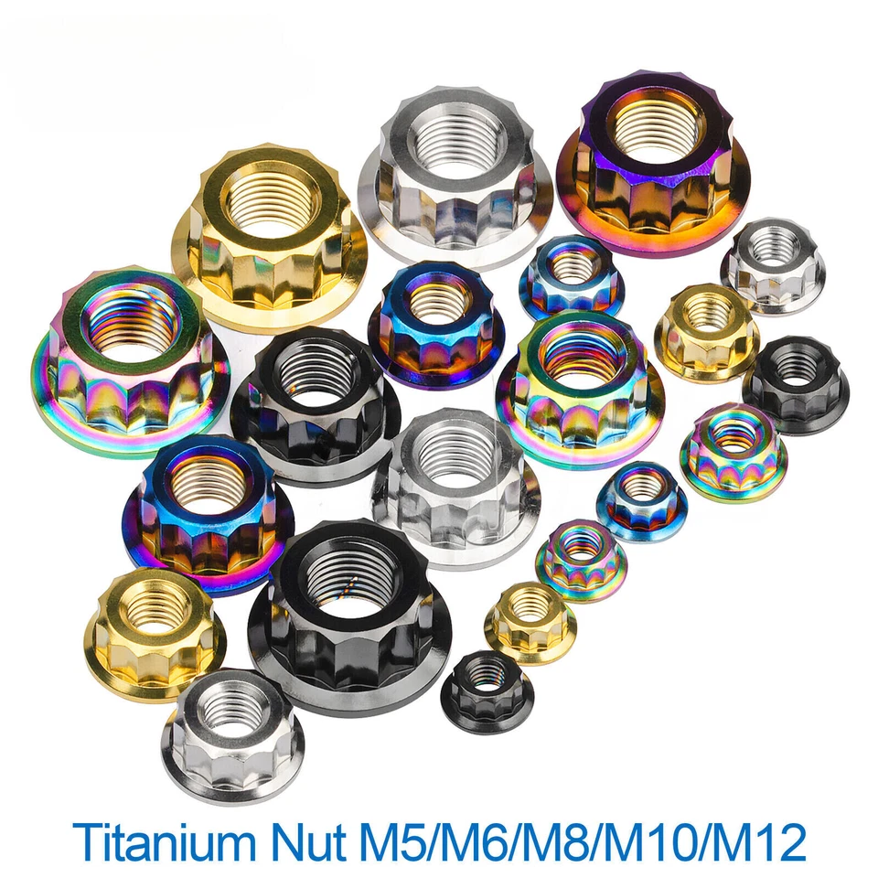 Titanium Flange Nuts M5 M6 M8 M10 M12 External 12-Point Nut for Bike Motorcycle - Image 1 of 4