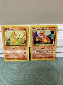 Pokemon Base 2 Set Non-Holo Charmander 46/102 & Charmeleon 24/102 Cards GUC - Picture 1 of 5