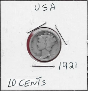 USA MERCURY DIME 1921 LIBERTY WEAR A WINGED PHRYGIAN CAP (FREEDOM OF THOUGHT) - Bild 1 von 2