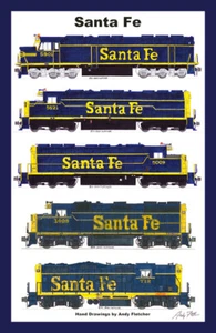 Póster Santa Fe Blue Locomotoras 11""x17"" 12""x18"" Estera Andy Fletcher firmada - Imagen 1 de 1