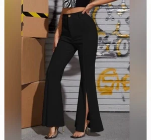 Zipper Fly Seam Split Front Flare Leg Pants - Picture 1 of 4