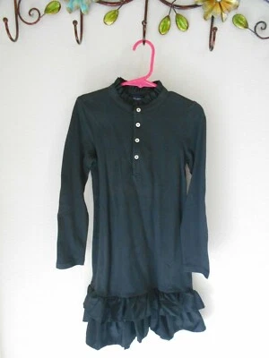 RALPH LAUREN-SIZE 5 100% COTTON BLACK 26'' LONG RUFFLE DRESS FOR GIRLS - Image 1 of 2