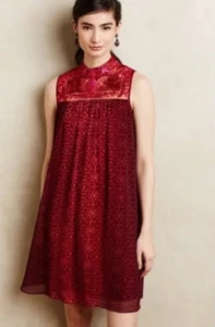 NEU Gr. 10 Niki Tlahapan Anthropologie Arma bestickt ombre Kleid rot - Bild 1 von 10