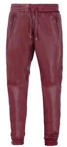 Pantalones de cuero real para hombre Borgoña Napa Pantalones de pista de sudor con cremallera parte inferior para correr - Imagen 1 de 5