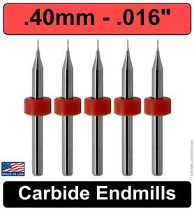 Fresadora de extremo de 0,40 mm .016" dos flautas - 5 piezas - extremo cuadrado carburo sólido de 0,4 mm M103 - Imagen 1 de 5
