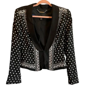 White House Black Market Silk Jacket Blazer Size 6 Polka Dot Long Sleeves - Picture 1 of 6