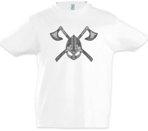 Viking Helmet & Axes Boys T-Shirt Vikings Axe Valhalla Odin Odhin Norsemen - Picture 1 of 1