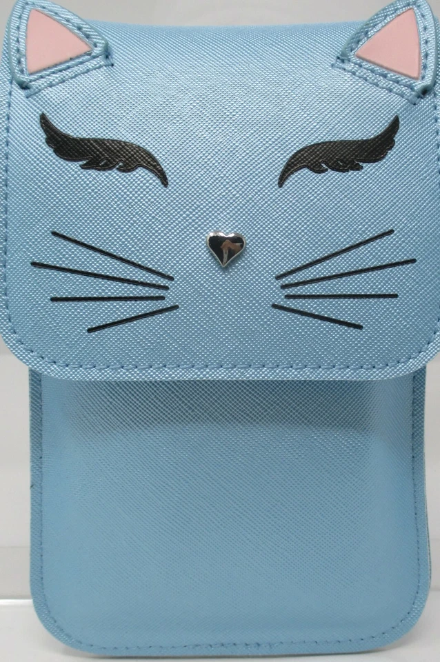 Save The Girls Blue Fun Cat Kitten Cell Phone Crossbody Touchscreen Purse
