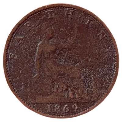 1869 Great Britain 1 Farthing Coin KM# 747.2 - Victoria 2nd Portrait - Image 1 of 2