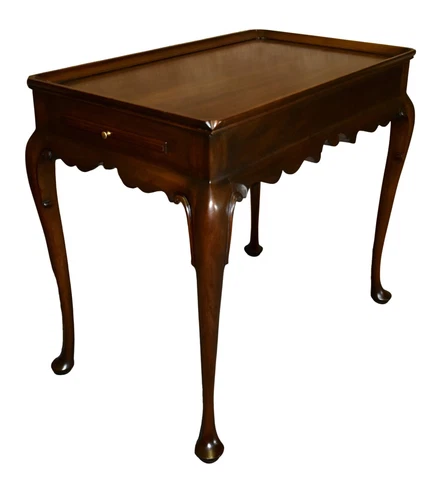 Vintage Henkel- Harris Solid Mahogany Queen Anne Style Tea Table w/Pull-Outs Cover