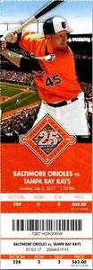 TICKET - Baltimore Orioles vs Tampa Bay Rays (July 2 2017) Mark Trumbo - Picture 1 of 1