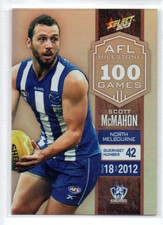 2013 AFL SELECT MILESTONE (100 GAMES) CARD - MG49 Scott McMAHON (NTH MELBOURNE)