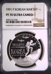 :1991-P S1$ Korean War Commemorative Silver Dollar NGC PF70UC Rarity R4 Top Pop - Picture 1 of 2