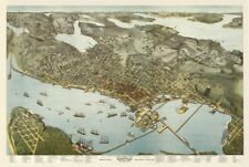 Reproduction Vintage Birds Eye View Map of Seattle 1891
