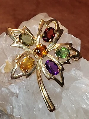 Broche Vintage Binder Brothers Oro Amarillo 14K Multi Gema Hoja 5 gramos Foto 1 de 4