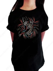 Girls Rhinestone T-Shirt " Kokopelli Playing Flute " in Size 3 to 14 Available - Picture 1 of 2