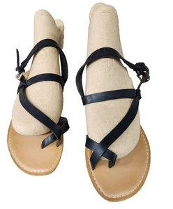 Old Navy Black Leather Strap Sandals Flats Womens Size 8 - Picture 1 of 7