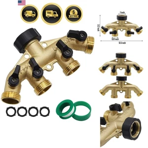 Garden Hose Splitter 4 Way Brass Heavy Duty Connectors 3 4in with 4 Valves - Picture 1 of 9