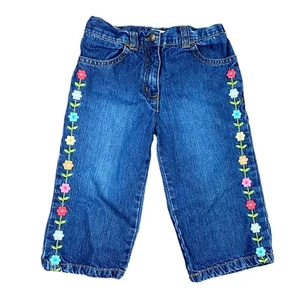 Gymboree Cropped Embroidered Floral Jeans Size 4T Adjustable Waist - Picture 1 of 5