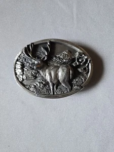 1984 Bergamot Brass Works Deer in Nature-Vintage E-146 Hunters Belt Buckle - Picture 1 of 2