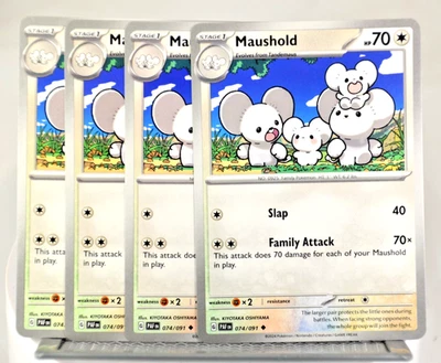 Pokemon TCG Paldean Fates Maushold 074/091 Uncommon Regular x4 Playset - Image 1 of 2