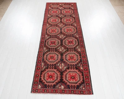 Alfombra de corredor tribal antigua anudada a mano excelente de 10' 3" x 3' 5" Foto 1 de 4