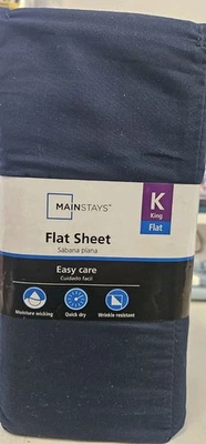 Mainstays 300TC Cotton Rich Percale Easy Care Adult/Teen Flat Sheet, Blue Cove, - Image 1 of 4