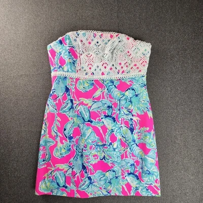 Lilly Pultzer Brynn Dress 12 Raz berry Lobsters in Love Strapless Lace - Image 1 of 4