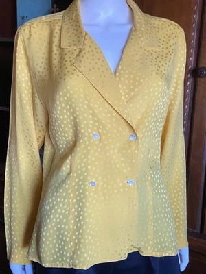 Blusa Christian Dior 100% Seda Amarillo Dorado Talla con Lunares Talla 12 Foto 1 de 4