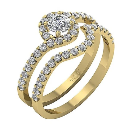 Twisted Halo Bridal Ring Set Lab Grown Diamond VS F 1.25 Carat 14k Yellow Gold - Image 1 of 4
