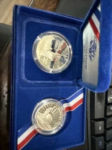 1986 US Mint Statue of Liberty Silver Proof 2 Coin Set w/ OGP Box & COA - Picture 1 of 2