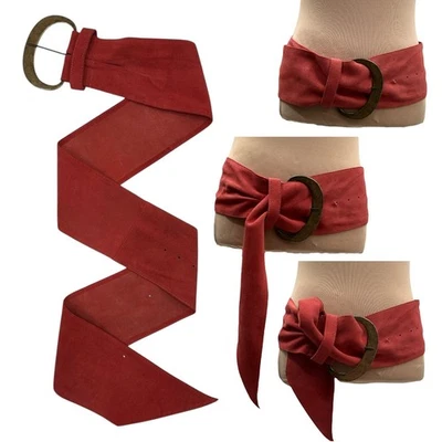 Cinturón largo de gamuza Free People Ella rojo hebilla de latón cintura ancha cincha S/M Boho Foto 1 de 4