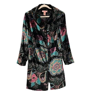 Vintage Bandolino PAISLEY PURPLE/BLACK LONG CRUSHED VELVET COAT Shoulder Pads XL - Picture 1 of 16