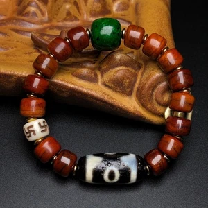 Raro Bracciale Tibetano Vecchia Agata Dzi 3 Occhi Perline G1112 - Foto 1 di 9