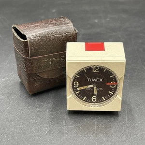 Timex Mini Alarm Travel Clock Tan Brown Case Battery Operated Untested - Picture 1 of 14