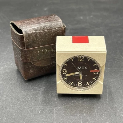 Timex Mini Alarm Travel Clock Tan Brown Case Battery Operated Untested - Image 1 of 4