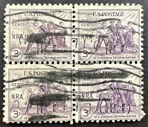 US 1933 Scott 732 Used Block of 4 Stamps 3 cent - National Recovery Act - Picture 1 of 2