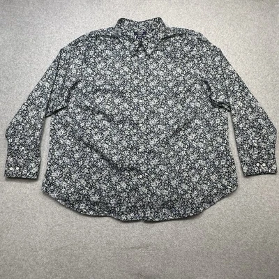 Chaps No Iron Shirt Plus 2X Blue Green Floral Print Button Down Long Sleeve - Image 1 of 4