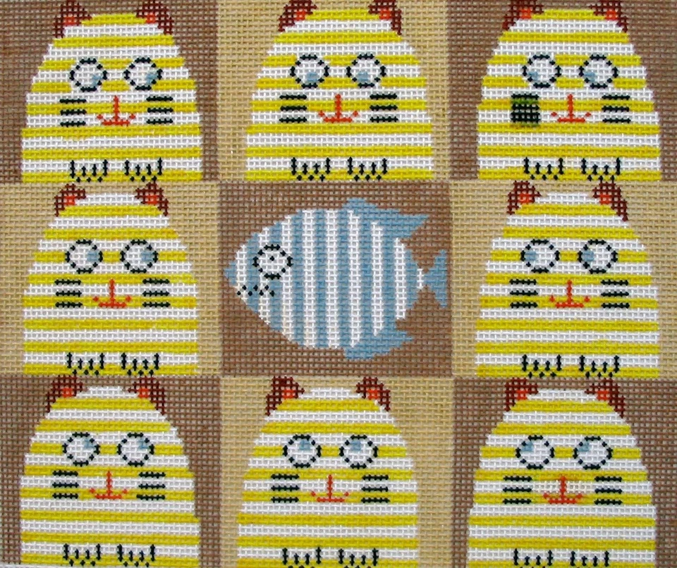 Hungry Cats Hand Painted Needlepoint Canvas - Image 1 of 1