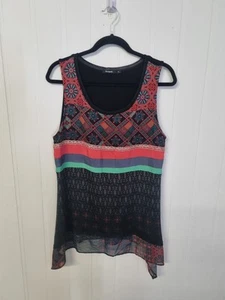 DESIGUAL size XL round neck sleeveless multi coloured long length basic blouse - Picture 1 of 5