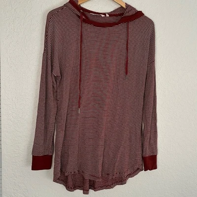 Soft Surroundings Rust Stripe Hoodie Pullover Medium Athleisure Viscose 2EV03  - Image 1 of 4
