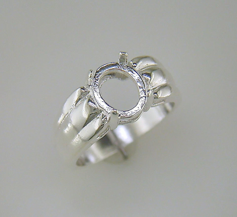 Tri-Ribbed Oval Cabochon Ring Setting Sterling Silver - Image 1 of 1