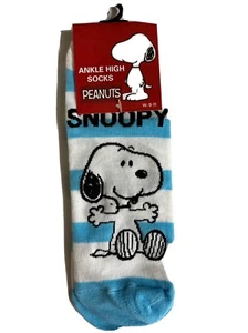 Peanuts Snoopy Women's Ankle High Socks SZ 4-10 Blue Stripe New (H/664) - Picture 1 of 3